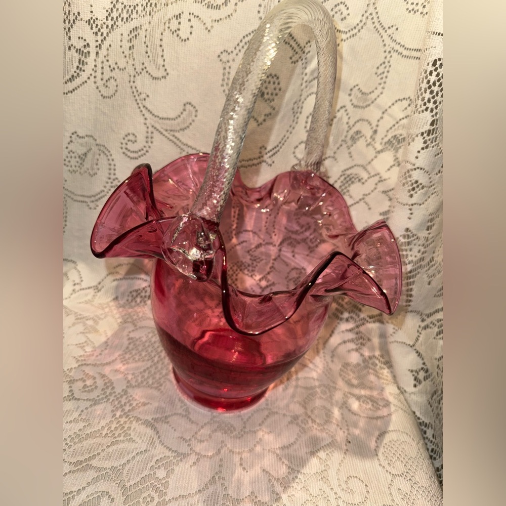 vintage Fenton Art Glass Cranberry Basket.